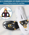 Road Bike Cleat Set With 6 Degree Float, Clipless Pedal Compatible, installed on cycling shoe, top view of 3 bolt cleat system