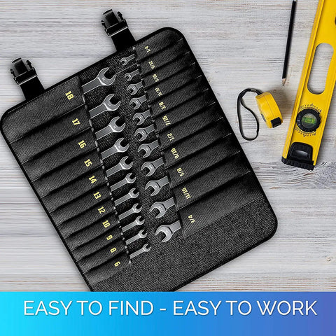 Ratcheting Wrench Set 22-Piece Metric And SAE Reversible Wrenches With Mirror Finish Unbreakable Build 90-Tooth Mechanism in tool roll