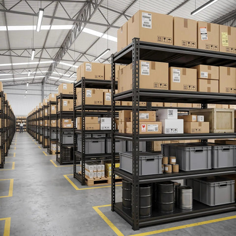 72 Inch High Garage Shelving Unit With 2500 Lbs Total Capacity For Home Garages And Light Commercial Use, steel warehouse rack with boxes