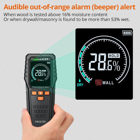 Pinless Wood Moisture Meter Non Destructive Tester For Wood Wallboard And Masonry with LCD displaying 28.6% moisture