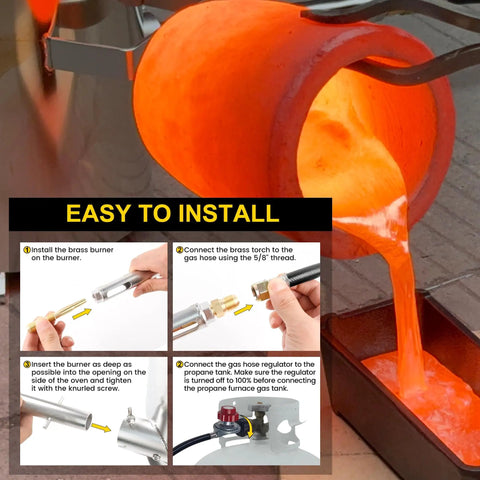 6Kg Hinged Flip Top Propane Melting Furnace For Aluminum Copper Silver Gold Alloys High Temp Foundry Kiln Reaches 2500F shown in action with molten metal pouring.