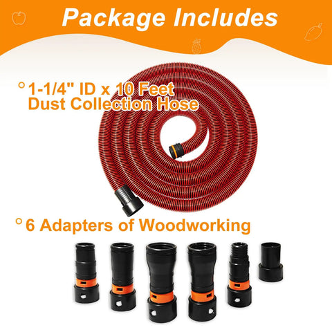 Ten Foot Vacuum Hose With Six Adapters For Dust Collection One And One Quarter Inch Diameter Fits Home And Workshop Vacuums