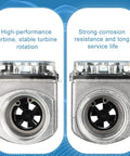Two Pack Digital Turbine Flow Meters with Digital Display, durable aluminum design for fuel and water, emphasizes corrosion resistance.