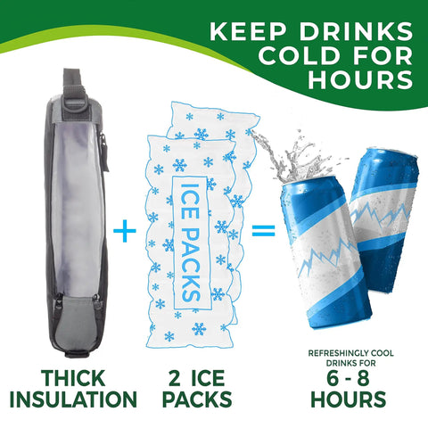 Wild Golf Cooler Bag with two ice packs and chilled cans, showing thick insulation keeping drinks cold for 6-8 hours.