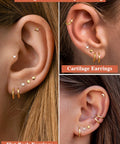 Hypoallergenic Surgical Steel Earrings Set With 14K Gold Plated Flat Back Studs And Small Hoop Cartilage Earring Stacks For Women And Men Great For Helix And Tragus Piercings First Or Second Holes Lightweight And Dainty on multiple ear piercings