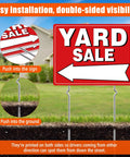 Yard sale sign kit, 2-pack with 4 metal stakes; double-sided fluorescent red sign.