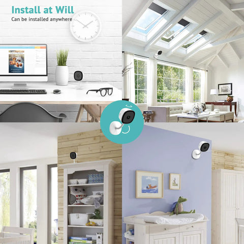 Ultra Clear 3MP Indoor Security Camera For Home Use With 2K Night Vision installed in various home settings