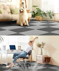 Living room and home office featuring 20 Pack Commercial Carpet Tiles 20x20 Inches Reusable Carpet Squares With Stickers PVC Backed