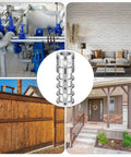 Collage with industrial pipes, modern living room, wooden fence, and home entrance featuring 25 Pack Lag Shield Concrete Anchors 3/8 By 1-3/4 Inch Heavy Duty Beefy Zinc Alloy Masonry Anchors For Cinder Block And Masonry Holes With Short Lag Screws Durable Rust Resistant Construction.