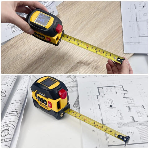 Pro Grade Laser Tape Measure With Integrated Crosshair Level 196 Ft Digital Range Finder Ip54 Waterproof Build Straight Shooting Layout Aid For No Fuss Job Site Work