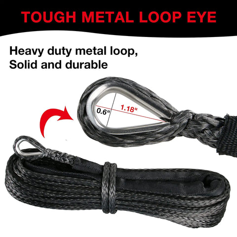 Beefed-Up Heavy-Duty Synthetic Winch Rope 50 Ft Quarter Inch, 10,000 Lb Load Rating For ATV SUV And Truck, Metal Loop Eye