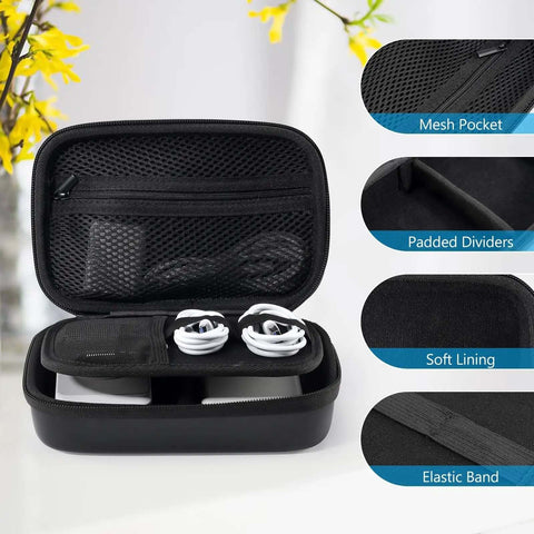 Kickass Hard EVA Tech Organizer Case Keeping Your Macbook Charger Power Bank Mouse Earbuds Cables And Doodies Safe In A Sleek Compact Black Shell showing mesh pockets and padded dividers