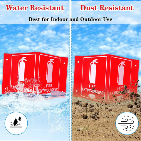 Fire Extinguisher Sign With Down Arrow Acrylic 8 By 6 Inches 4 Pre Drilled Holes With Screws Included Easy Install Indoor Outdoor Use For Home Office Business Safety Wall Decor showing water and dust resistance.
