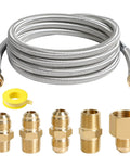 10 Ft High Pressure Propane Extension Hose With Steel Braided Line And 3/8 Flare Fittings Conversion Couplings Kit for BBQ Grill