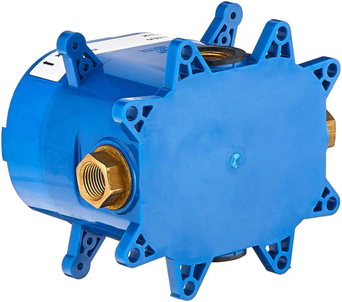 GrohFlex Universal Rough In Box with 1/2 Inch Inlets and Outlets front view showing leakproof housing and fixing points