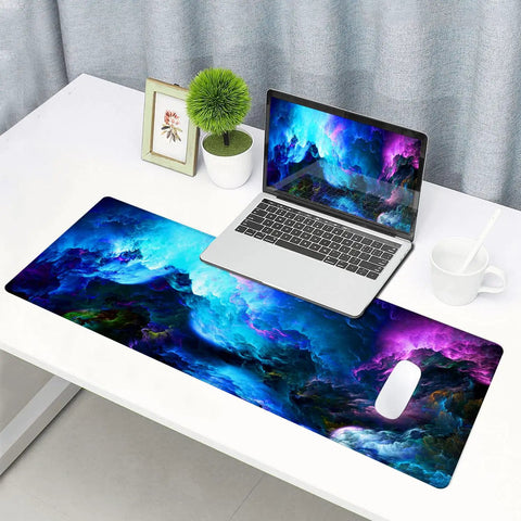 Ultra Wide Galaxy Desk Pad for Gaming and Work Non Slip Rubber Base Mouse Pad 31.5x11.8 Inch with Stitched Edges on desk
