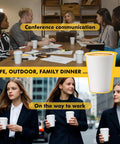 Conference room meeting with 8 Oz Disposable Coffee Cups 500 Pack, Leakproof Thickened Paper Cups on table.