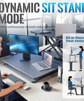 Ergonomic Standing Desk Converter With Quick Height Adjustment, black, in use with laptop and monitor in office setting
