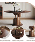 High Grade Oak Wabi Sabi Round Dining Table With 35 Inch Tempered Glass Lazy Susan And Walnut Detail Slick Build Kickin Durability Prime Choice For Daily Meals And Family Hangouts, featuring solid wood base design.