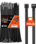 Tough As Nails 12 Inch V Shaped Toothed Double Sided Cable Ties With 200 Lbs Tensile Strength, Black, Pack of 80