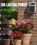 Sun Powered Drip Irrigation System With Auto Watering Kit And Timer, USB Rechargeable on wall with potted flowers