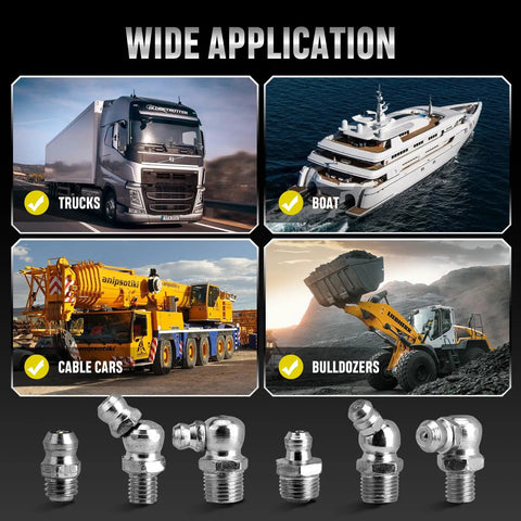 Grease Fittings Kit 110 Piece SAE Zerk Fittings Assortment for trucks, boats, cable cars, and bulldozers application