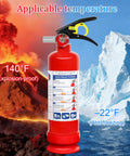 Quad Pack 2.5 Lb Dry Chemical Fire Extinguishers With Quick Release Handle, 1A:10B:C Rating For Home, Vehicle, Boat, Compact And Portable Dry Powder Fire Extinguishers Built To Handle Extreme Temps -22°F To 140°F, shown against a backdrop of a volcano and iceberg, highlighting temperature range.