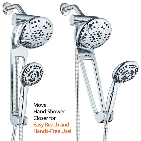 High-Pressure 3-Way Shower Spa Combo With Adjustable 18-Inch Extension Arm, 6-Inch Rain Overhead Shower, 6-Setting Handheld, Chrome Finish.