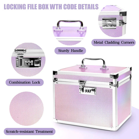 Colorful Aurora Combination Lock Box With Code For Personal Items Safe For Meds And Docs Portable Medicine Lockbox, shown closed with code lock