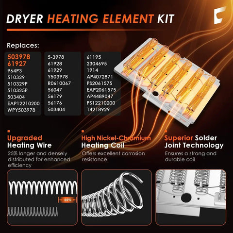 Heavy Duty Dryer Heating Element Kit Replacement for Multiple Models 503978 964p3 510329 61928 61927 61929 Fits Maytag Amana Dryers