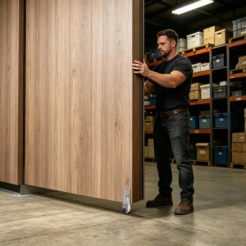 Warehouse with Heavy Duty Door Caster Wheels For Drooping Doors With Quiet Bearings And Multi Mount Support Tool Free Quick Install