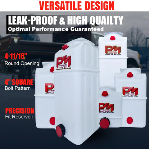 4 Quart Poly Hydraulic Replacement Reservoir for power units and heavy duty systems, durable poly tank for various vehicles.