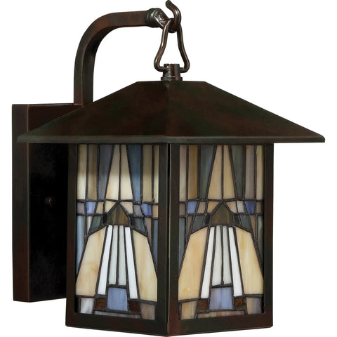 Inglenook Tiffany Style Outdoor Wall Sconce, 1 Light, 100 Watt, Classic Geometric Mission Design in Valiant Bronze, side view