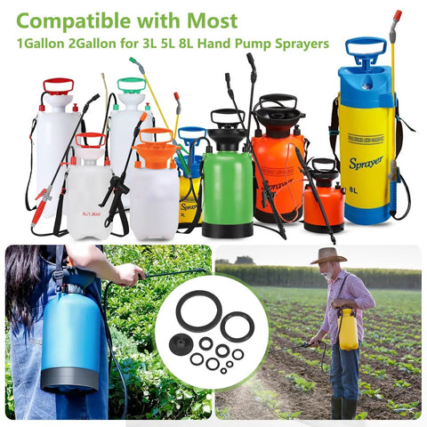 Ten Piece Sprayer Seal Rings Kit With NBR Rubber O Rings And Gaskets Replacement For Most Garden Pressurized Hand Sprayers Fits 1L 3L 5L 8L Units Durable Pump Repair Parts DIY Friendly Multi Size Seal Kit, NBR seals for hand sprayers