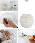 Assembly guide for Black 15.75 Inch 1 Light Dope Modern Bohemian Woven LED Pendant Light with paper wicker shade and components