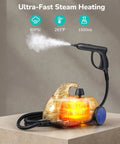 Heavy Duty Steam Cleaner With 21 Attachments, 293 Fahrenheit Steam Mop For Home And Car, 50 Oz Tank on a table with steam nozzle.