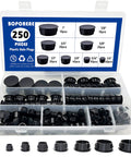 250 Piece Nylon Hole Plugs Set In 8 Sizes 1/4 To 1 Inch Black Flush Panel Knockout Locking Plugs for Furniture Cabinets
