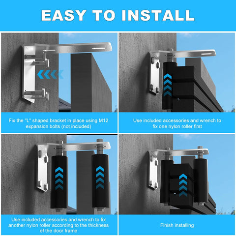 2 Pack Heavy Duty Sliding Gate Rollers With Adjustable 6 Inch Double Hard Nylon Rollers, Gate Roller Guide Kit for installation