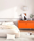 Orange Metal Storage Cabinet With Adjustable Shelves, 2 Door Locker for Home Office Studio next to bed in modern bedroom