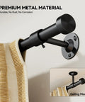 Heavy Duty Adjustable Curtain Rod 32 To 150 Inches Black 1 Inch Diameter Extra Long Window Rods With Aluminum Finials Telescoping Design And Easy Install For Wide Windows showing black wall mounting and ceiling mount options