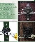Set of 10 Piece T Post Gate Hook for Electric Fence, showing pin lock insulators on wood and metal posts, galvanized steel.