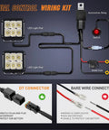 Diagram of 2 Pack 4 Inch LED Pod Lights 120W Each 13500LM Beast Bright Flood Beam 120 Degree with wiring harness and DT connector