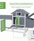 59 Inch Wooden Chicken Coop With Nesting Box And Removable Tray For Outdoor Backyard Use, white finish hen house showing two doors