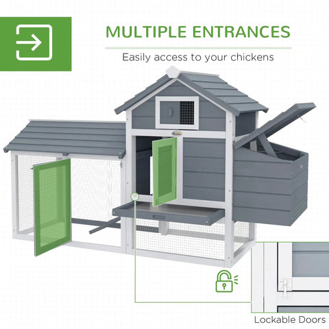 59 Inch Wooden Chicken Coop With Nesting Box And Removable Tray For Outdoor Backyard Use, white finish hen house showing two doors