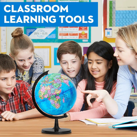 Kids using 10 Inch Kids Globe For Learning, Durable Thick Base, 360 Degree Rotation, Educational Geography Toy For Classroom And Home