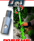 Go-To Earth Drill Adapter With M14 Thread For Concrete Mixers and Auger Drills in use with spiral drill bit outdoors