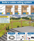 Diagram showing set-up with 60 Pack No Fuss Easy Install 45 Degree Adjustable Protector Sleeve For Wood Posts And 90 Degree Corner Posts For One Eighth Inch Wire Rope Cable Railing Kit Stainless Steel T316 Durable Rustproof Deck Railing Hardware.