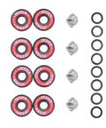 Inline Skate Wheels 80mm 24mm Deep Sea Blue four pack with bearings, spacers, washers laid out for indoor and outdoor roller blades