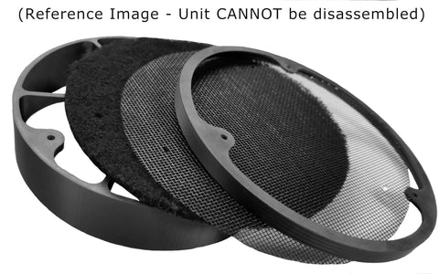6 Inch Air Duct Screen With Carbon Filter For Ducts, Vents, Grow Tents, And Fresh Air Intakes, Pre Filtration For Light Odors, showing dual layer design and weatherproof frame.
