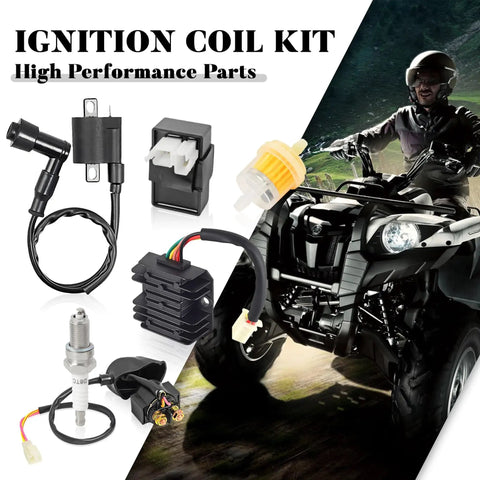 Beefed Up High Performance Ignition Coil Kit With 6 Pin AC CDI Box Regulator Rectifier Solenoid Relay D8TC Spark Plug And Fuel Filter For CG150cc 200cc 250cc Chinese ATVs Quad Go Karts